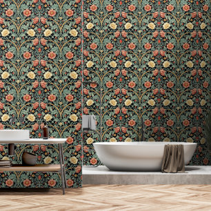 Papel Pintado PixDezines Vintage William Morris Floral Naranja
