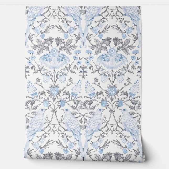 Papel Pintado PixDezines William Morris Blue Strawberry Thief (Desenrollar)