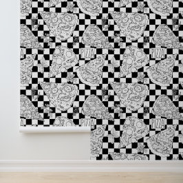 Papel Pintado Pizza con tablero de cheques en blanco y negro