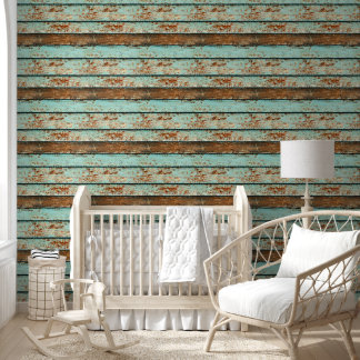 Papel Pintado Placas de grano de madera de playa marrón azul con