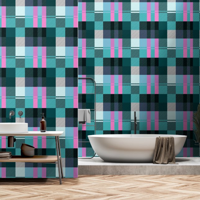 Papel Pintado Plaid Contemporáneo Rústico  (Baño)