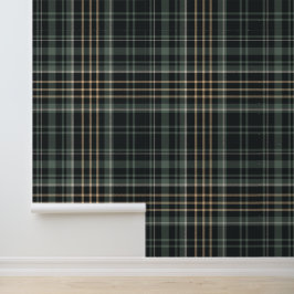 Papel Pintado Plaid crema verde oscuro