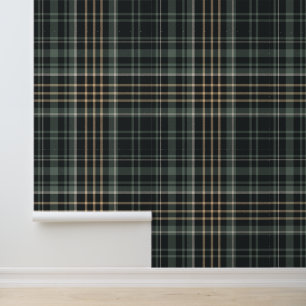 Papel Pintado Plaid crema verde oscuro
