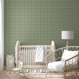 Papel Pintado Plaid de ciervo de pino - tartán cabincore verde s