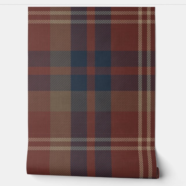 Papel Pintado Plaid in Ruby Red and Navy Blue (Desenrollar)