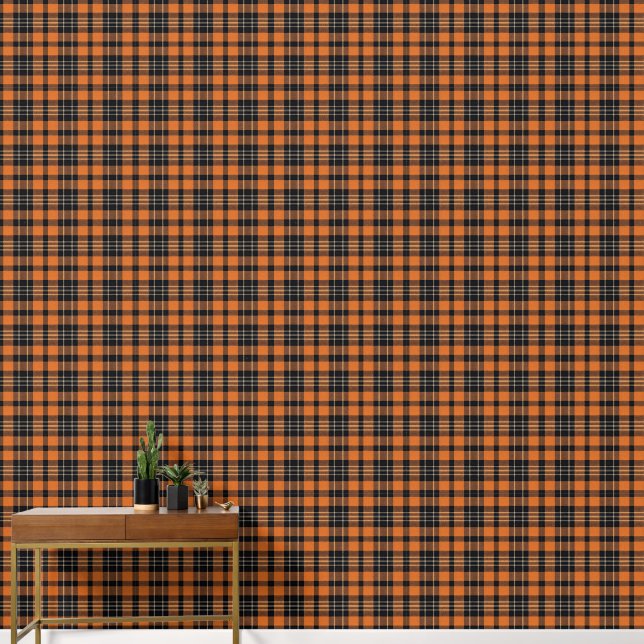 Papel Pintado Plaid Scottish Tartan Naranja Black (Pasillo)