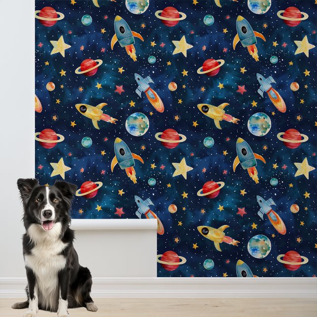Papel Pintado Planetas Cohetes Estrellas Espacio Acuarela  (Subido por el creador)