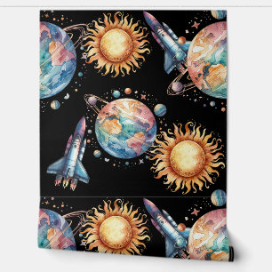 Papel Pintado Planetas de nave espacial neonatal cósmica