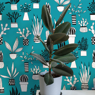 Papel Pintado Planta de Casa Suculenta Cactus Arte Verde Teal