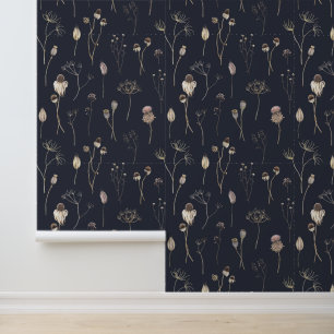 Papel Pintado Plantas Secas Acuarela Botones Flores Silvestres O