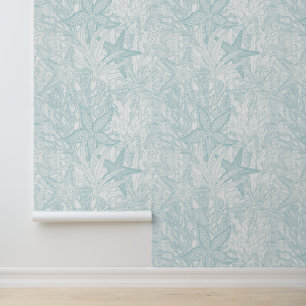 Papel Pintado Plantas submarinas de acuarela estrella de mar acu