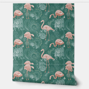 Papel Pintado Plantas tropicales de flamencos cúpulos Flores ros