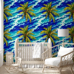 Papel Pintado Playa costera de palmeras de la isla tropical