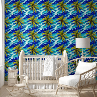 Papel Pintado Playa costera de palmeras de la isla tropical
