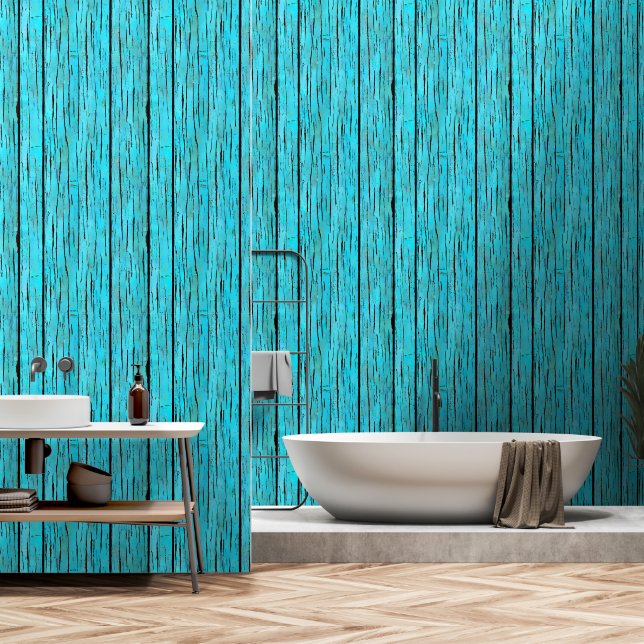 Papel Pintado Playa rústica de campo de madera turquesa angustia (Baño)