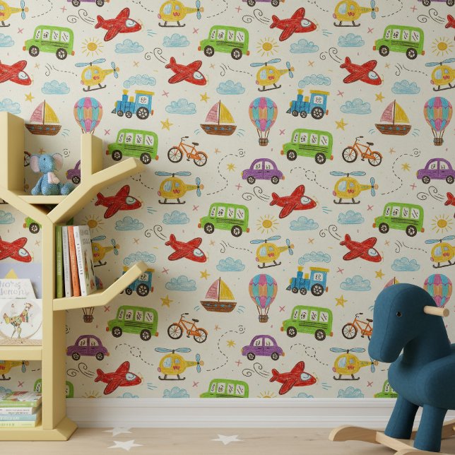 Papel Pintado Playful Crayon Drawing Transportation Theme ID1246 (Subido por el creador)