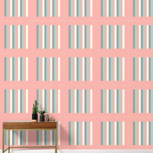 Papel Pintado Plazas rayadas verticales Salmón verde Rosa blanco
