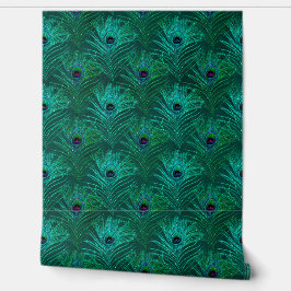 Papel Pintado Pluma de Pavo Real Verde Pela y Pega