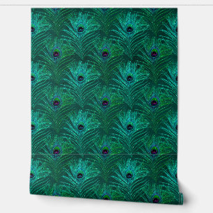 Papel Pintado Pluma de Pavo Real Verde Pela y Pega