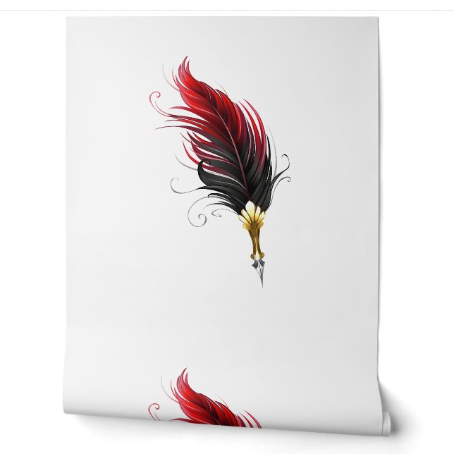Papel Pintado Pluma de plumas rojas con nido de oro (Desenrollar)