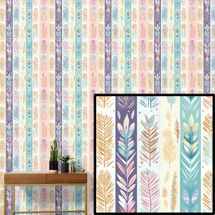 Papel Pintado Plumas Boho Colores Pastel Estriadas