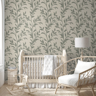 Papel Pintado Poesía Botánica de Hojas Beige Suave Terroso