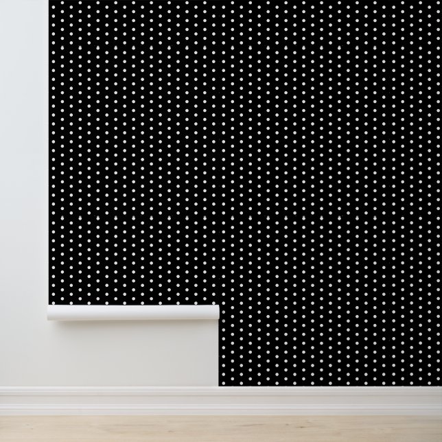 Papel Pintado Polka Dot Black Patrón blanco Trendy Retro (Solicitud)