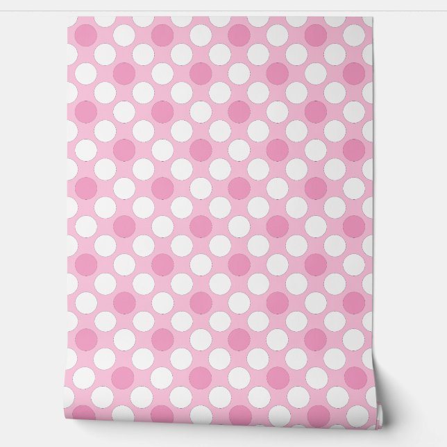 Papel Pintado Polka pega retro rosa blanco (Desenrollar)