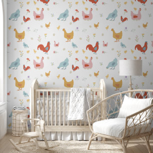 Papel Pintado Pollitos Lindos Gallinas y Polluelos Guardería Niñ