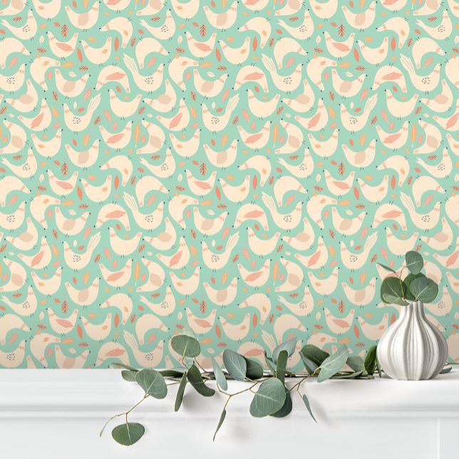 Papel Pintado Pollo de granja verde rosa divertido (Subido por el creador)