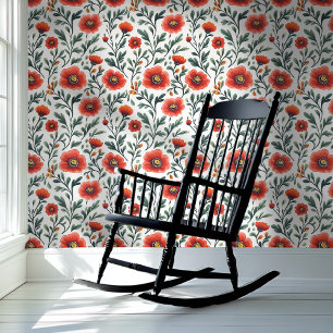 Papel Pintado Poppies rojos sobre la floral de fondo blanco