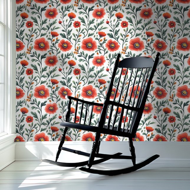 Papel Pintado Poppies rojos sobre la floral de fondo blanco (Subido por el creador)