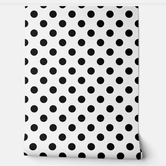 Papel Pintado Pos de Polka Blanco Negro (Desenrollar)