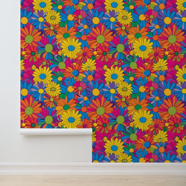 Papel Pintado Potencia de las flores psicodélicas retro (Solicitud)