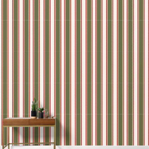 Papel Pintado Preppy Army Verde, Rojo Granero y Khaki Ticking St