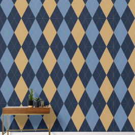 Papel Pintado Preppy Clásico Argyle Azul Marino, Caqui y Azul Fu