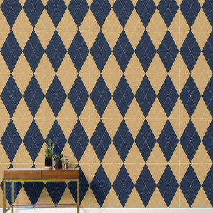 Papel Pintado Preppy Clásico Argyle Azul Marino y Caqui