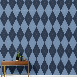 Papel Pintado Preppy Clásico Argyle Azul Marino y Fumée Azul