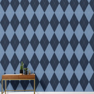 Papel Pintado Preppy Clásico Argyle Azul Marino y Fumée Azul