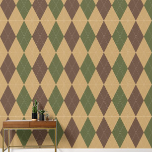 Papel Pintado Preppy Clásico Argyle Caqui, Verde Militar y Marró