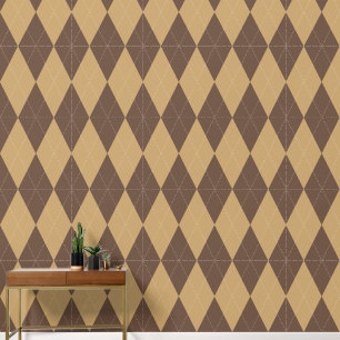 Papel Pintado Preppy Clásico Argyle Chocolate Marrón y Caqui