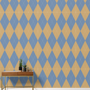Papel Pintado Preppy Clásico Argyle Fumado Azul y Caqui