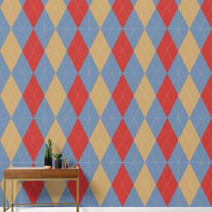 Papel Pintado Preppy Classic Argyle Fumée Azul, Rojo Granero y C