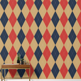 Papel Pintado Preppy Classic Argyle Khaki, Navy & Barn Red