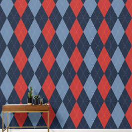 Papel Pintado Preppy Classic Argyle Navy, Barn Red & Smoke Blue