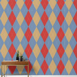 Papel Pintado Preppy Classic Argyle Smoke Blue, Barn Red & Khaki