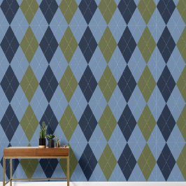 Papel Pintado Preppy Classic Argyle Smoke Blue, Navy  Army Green
