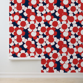 Papel Pintado Preppy Daisy Floral Total – Rojo Blanco y Azul Mar