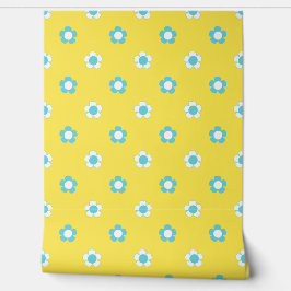 Papel Pintado Preppy Daisy Scatter Field – Turquoise & Yellow