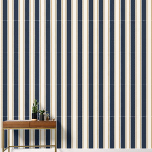 Papel Pintado Preppy Navy, Smoke Blue y Khaki Ticking Stripe